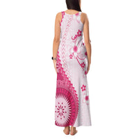 Bula Fiji Tank Maxi Dress Pink Plumeria Masi Tapa Pattern LT05 - Polynesian Pride