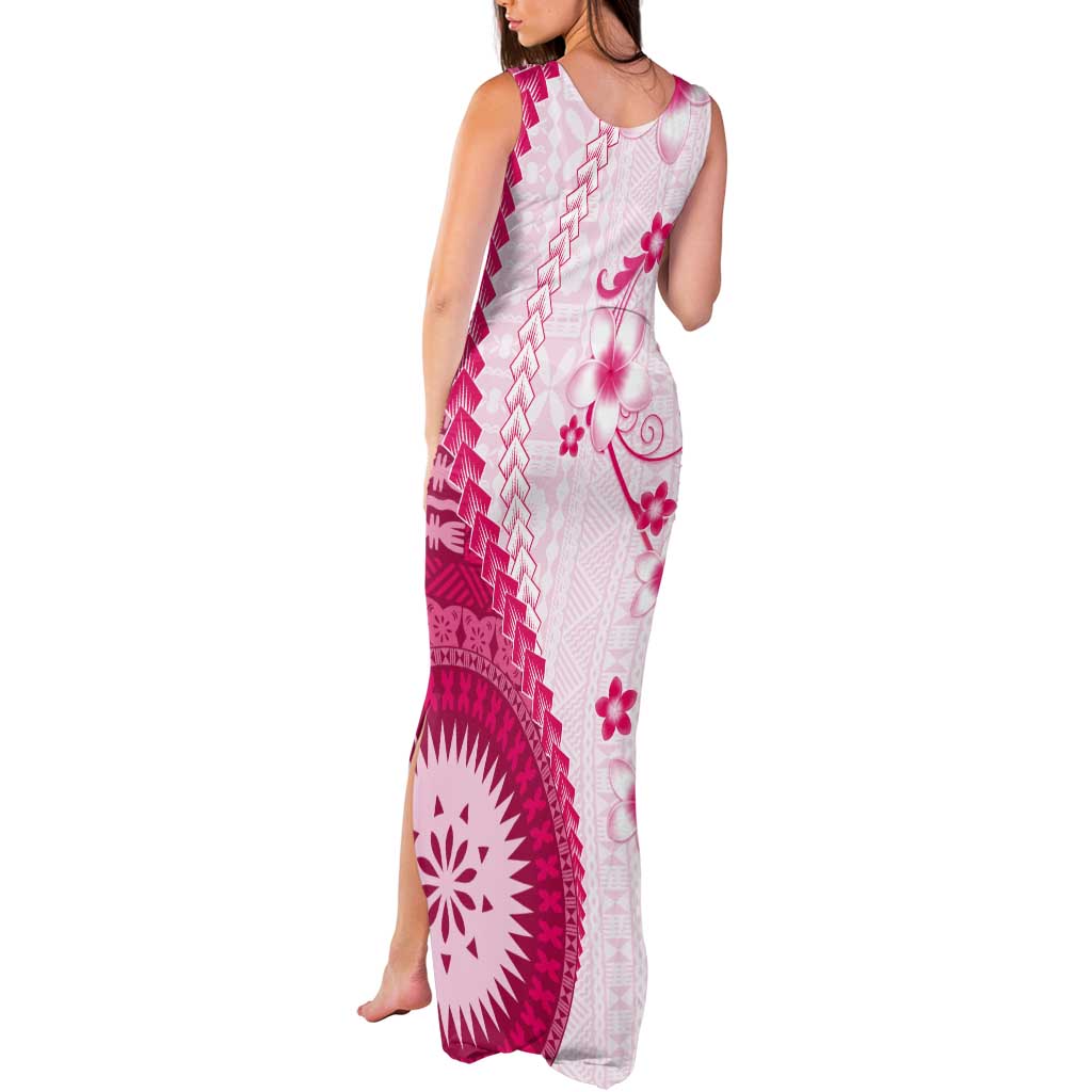 Bula Fiji Tank Maxi Dress Pink Plumeria Masi Tapa Pattern LT05 - Polynesian Pride