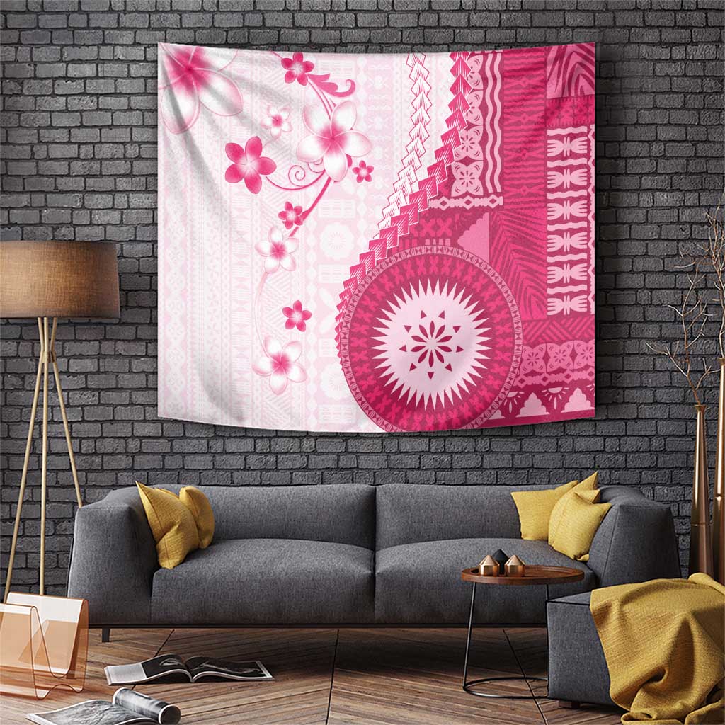 Bula Fiji Tapestry Pink Plumeria Masi Tapa Pattern LT05 Pink - Polynesian Pride