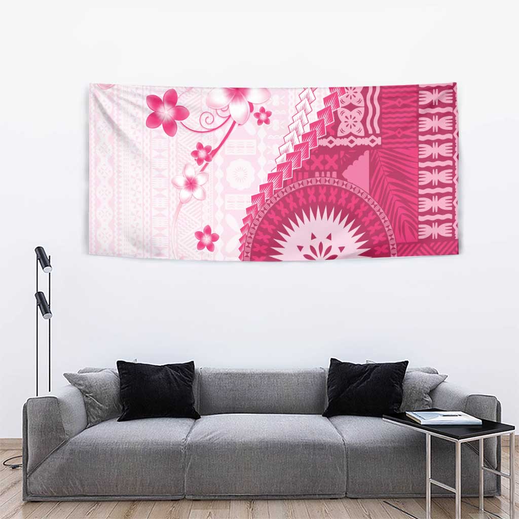 Bula Fiji Tapestry Pink Plumeria Masi Tapa Pattern LT05 - Polynesian Pride