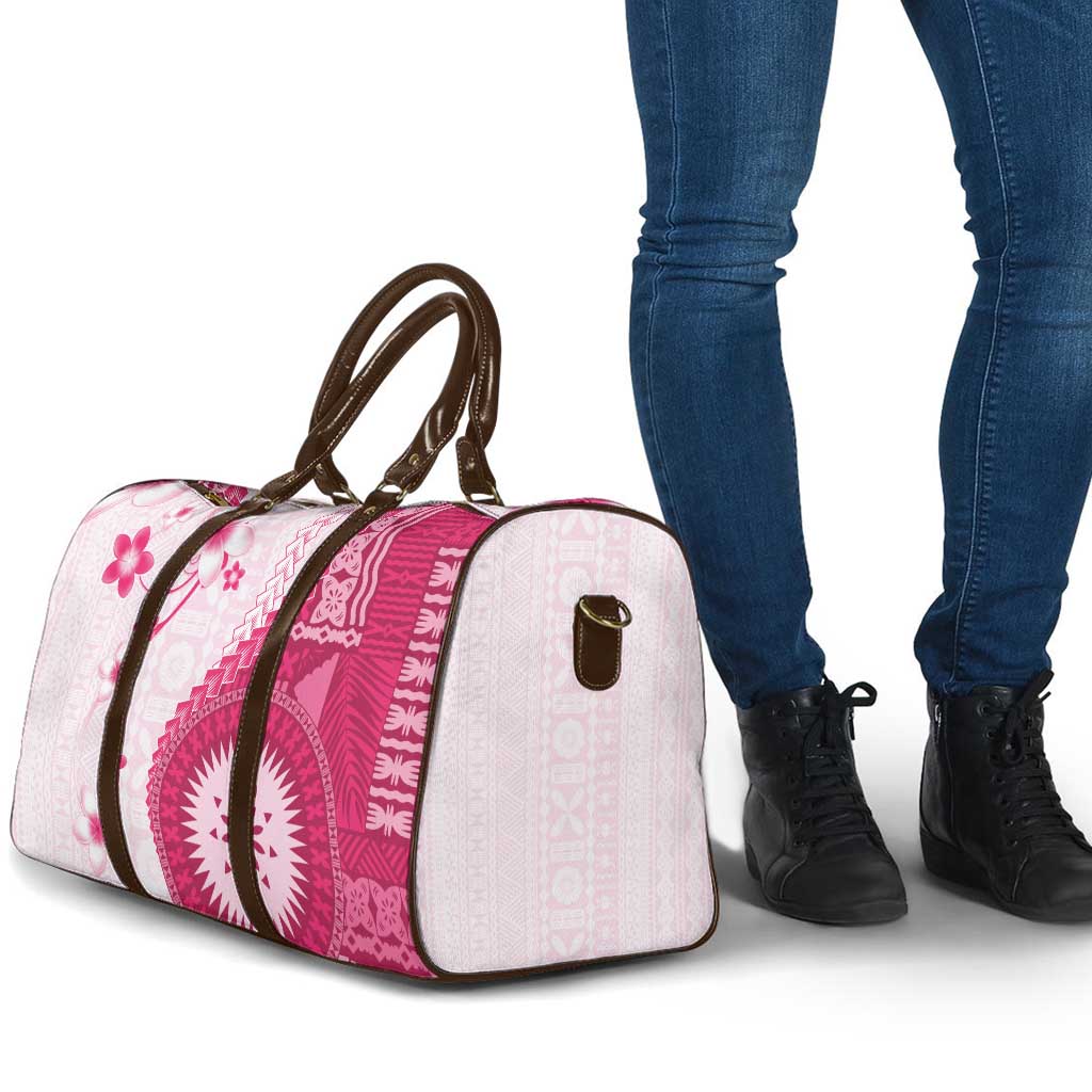 Bula Fiji Travel Bag Pink Plumeria Masi Tapa Pattern - Polynesian Pride