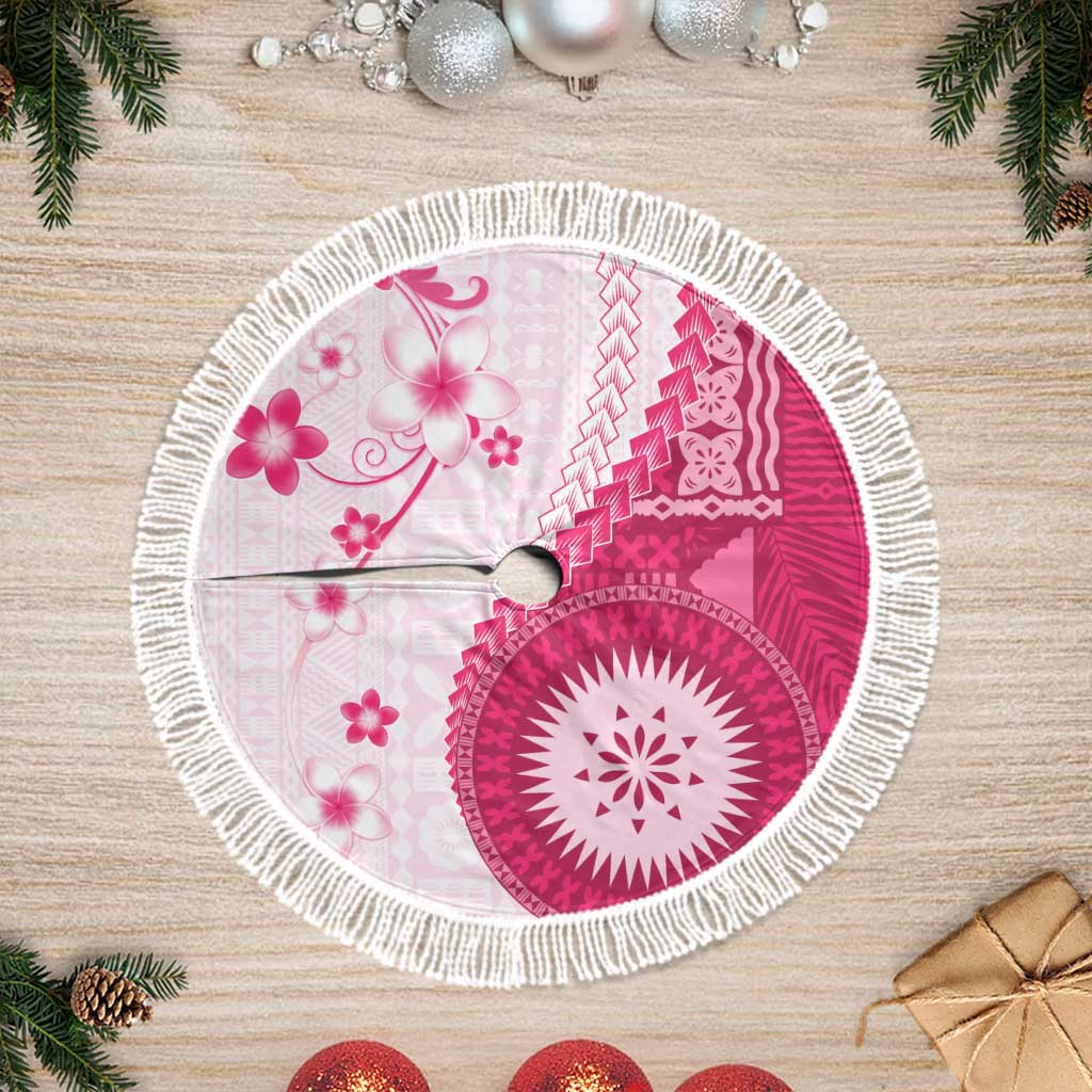 Bula Fiji Tree Skirt Pink Plumeria Masi Tapa Pattern LT05 Fringed Pink - Polynesian Pride