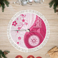 Bula Fiji Tree Skirt Pink Plumeria Masi Tapa Pattern LT05 Fringed Pink - Polynesian Pride
