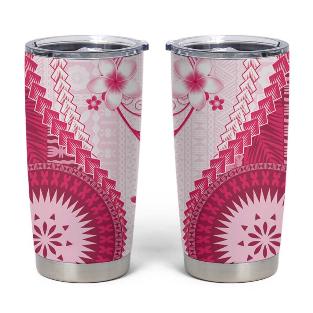 Bula Fiji Tumbler Cup Pink Plumeria Masi Tapa Pattern LT05 Pink - Polynesian Pride
