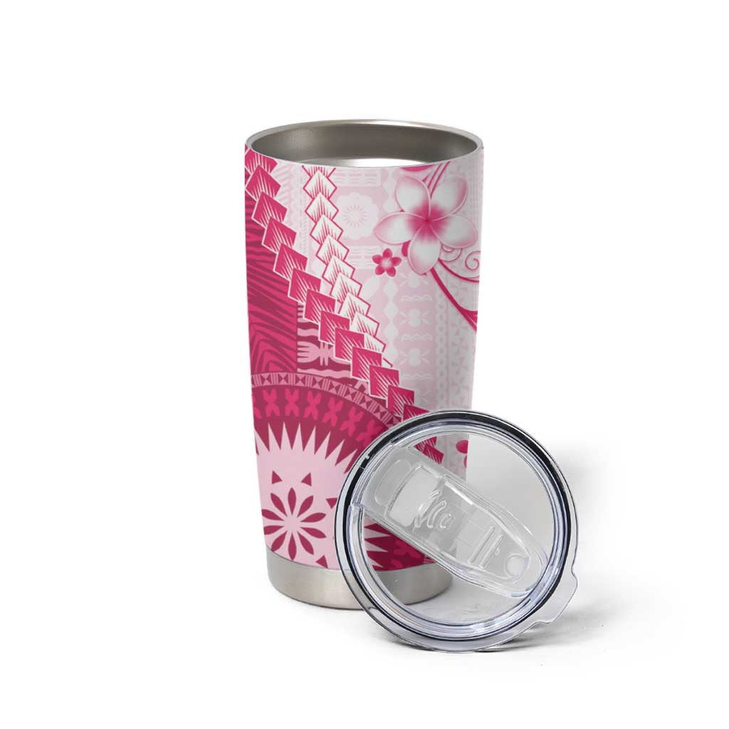 Bula Fiji Tumbler Cup Pink Plumeria Masi Tapa Pattern LT05 - Polynesian Pride