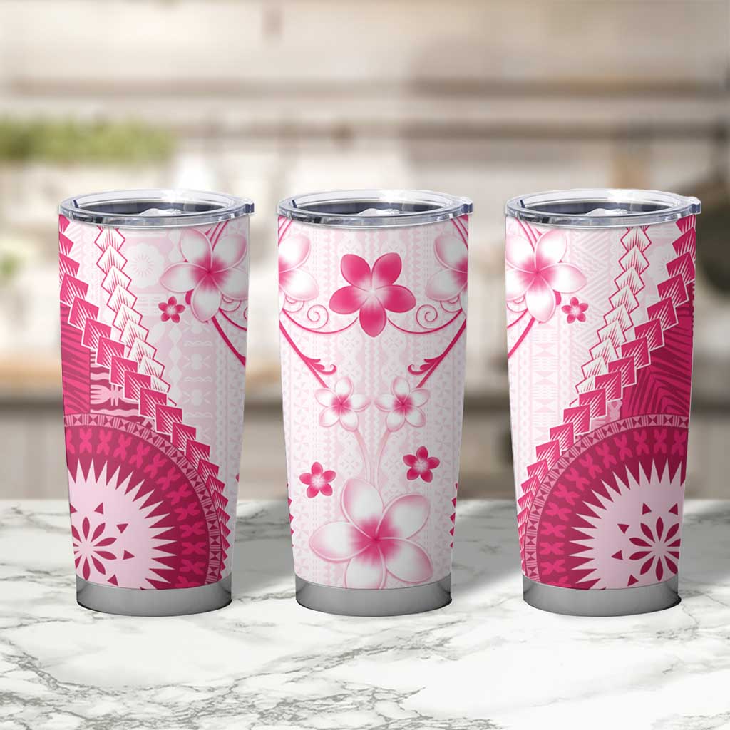 Bula Fiji Tumbler Cup Pink Plumeria Masi Tapa Pattern LT05 - Polynesian Pride