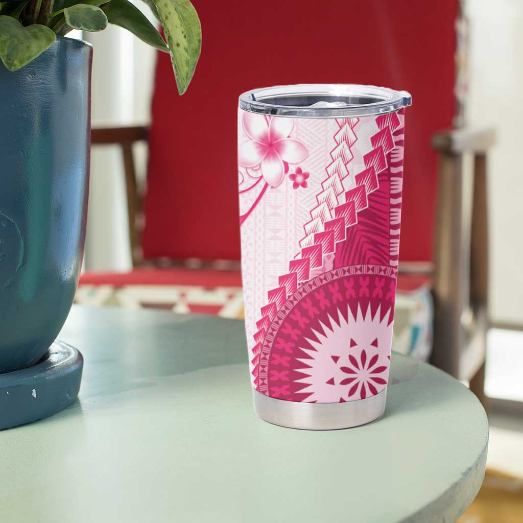 Bula Fiji Tumbler Cup Pink Plumeria Masi Tapa Pattern LT05 - Polynesian Pride