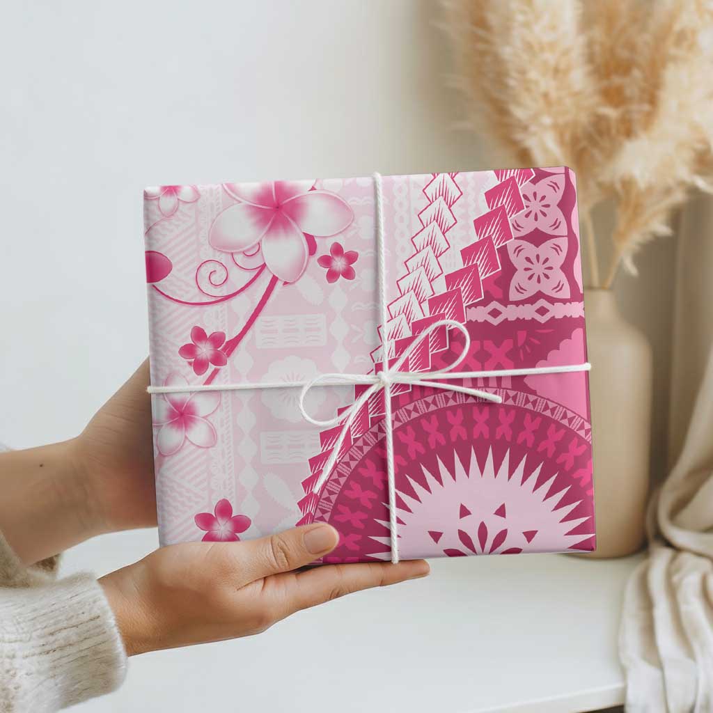 Bula Fiji Wrapping Paper Pink Plumeria Masi Tapa Pattern