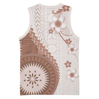 Bula Fiji Basketball Jersey Brown Plumeria Masi Tapa Pattern - Polynesian Pride