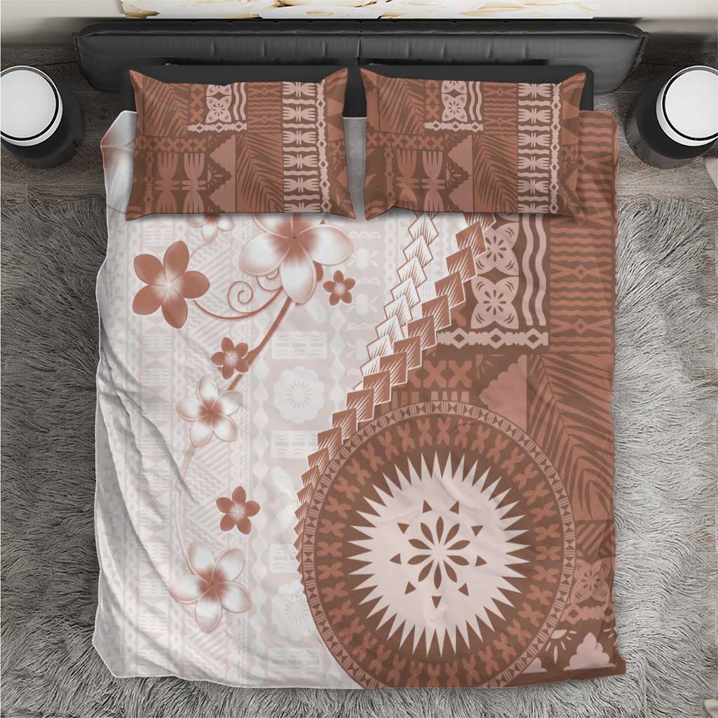 Bula Fiji Bedding Set Brown Plumeria Masi Tapa Pattern LT05 Brown - Polynesian Pride