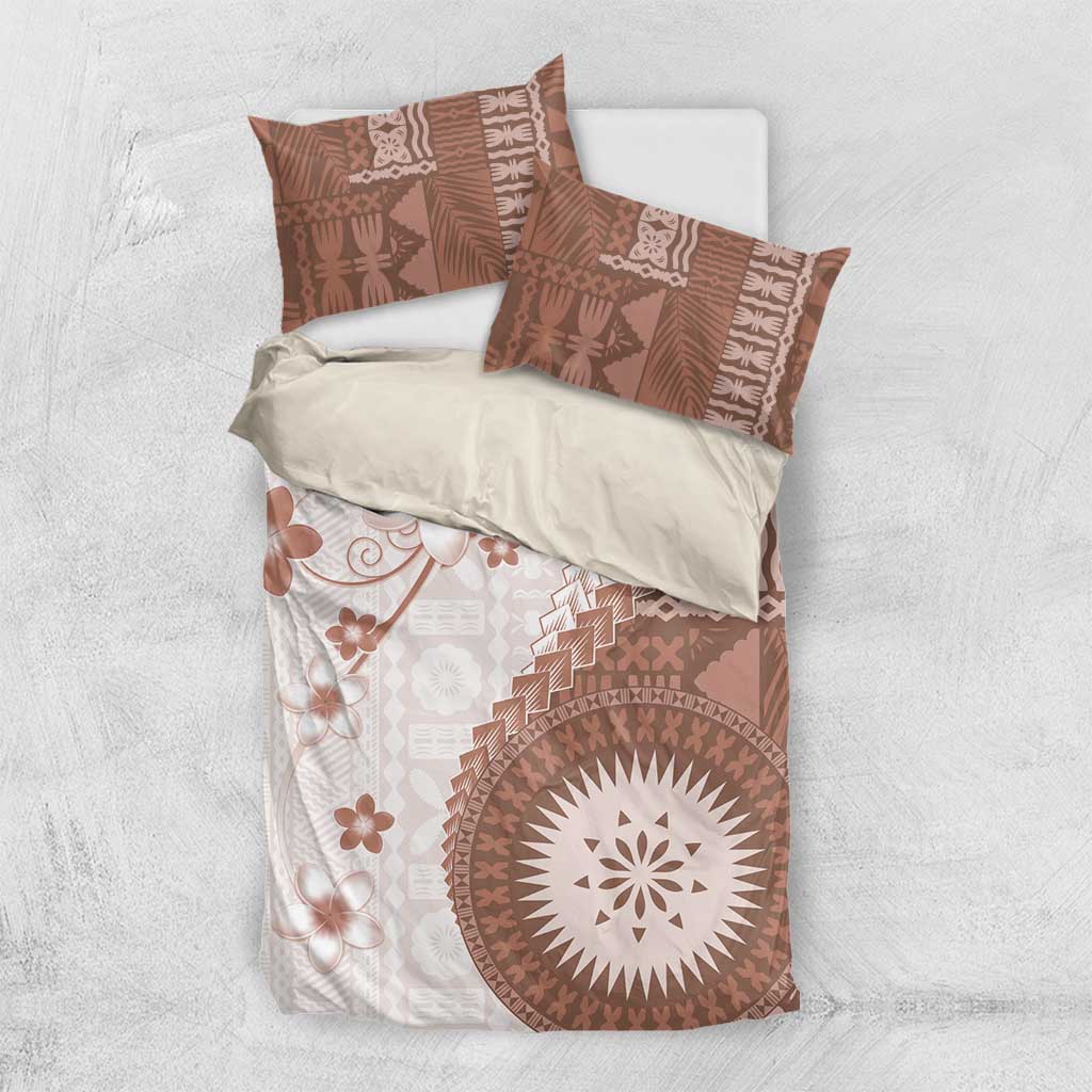 Bula Fiji Bedding Set Brown Plumeria Masi Tapa Pattern LT05 US Twin 172cm x 218cm Brown - Polynesian Pride