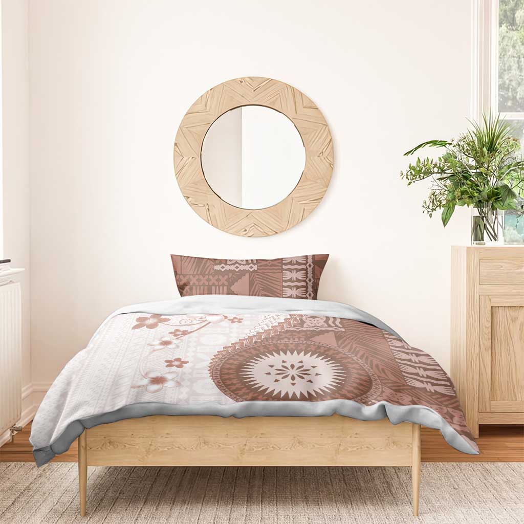 Bula Fiji Bedding Set Brown Plumeria Masi Tapa Pattern LT05 - Polynesian Pride
