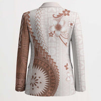 Bula Fiji Blazer Brown Plumeria Masi Tapa Pattern LT05 - Polynesian Pride