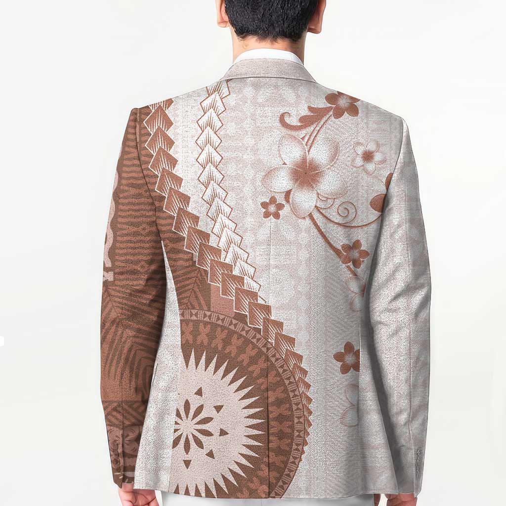 Bula Fiji Blazer Brown Plumeria Masi Tapa Pattern LT05 - Polynesian Pride