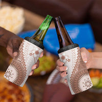 Bula Fiji 4 in 1 Can Cooler Tumbler Brown Plumeria Masi Tapa Pattern - Polynesian Pride