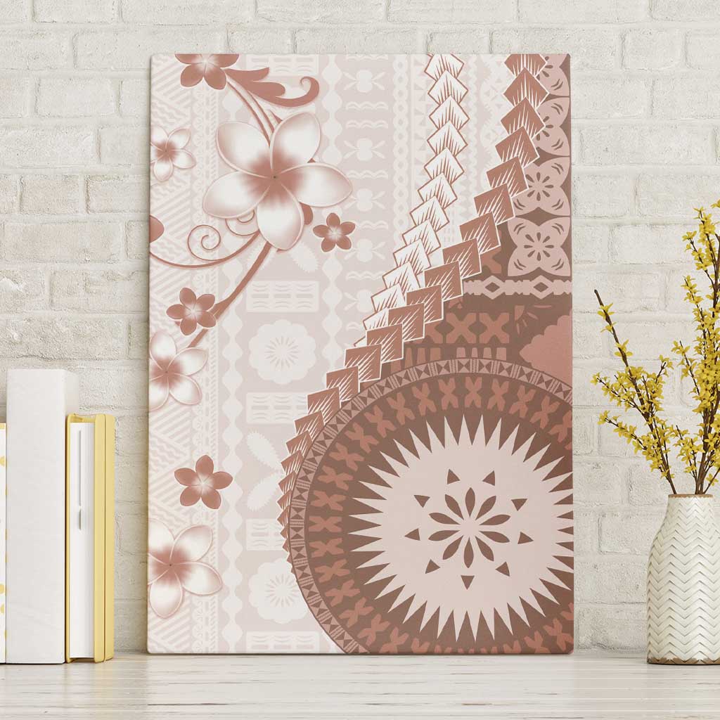 Bula Fiji Canvas Wall Art Brown Plumeria Masi Tapa Pattern - Polynesian Pride