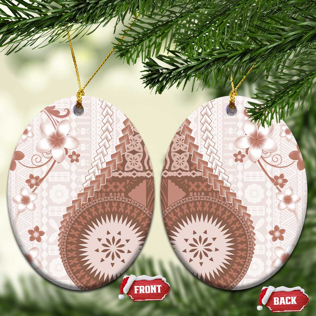 Bula Fiji Ceramic Ornament Brown Plumeria Masi Tapa Pattern LT05 Oval Brown - Polynesian Pride