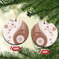 Bula Fiji Ceramic Ornament Brown Plumeria Masi Tapa Pattern LT05 Circle Brown - Polynesian Pride