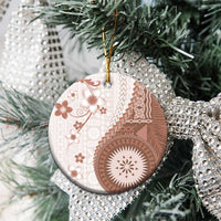 Bula Fiji Ceramic Ornament Brown Plumeria Masi Tapa Pattern LT05 - Polynesian Pride