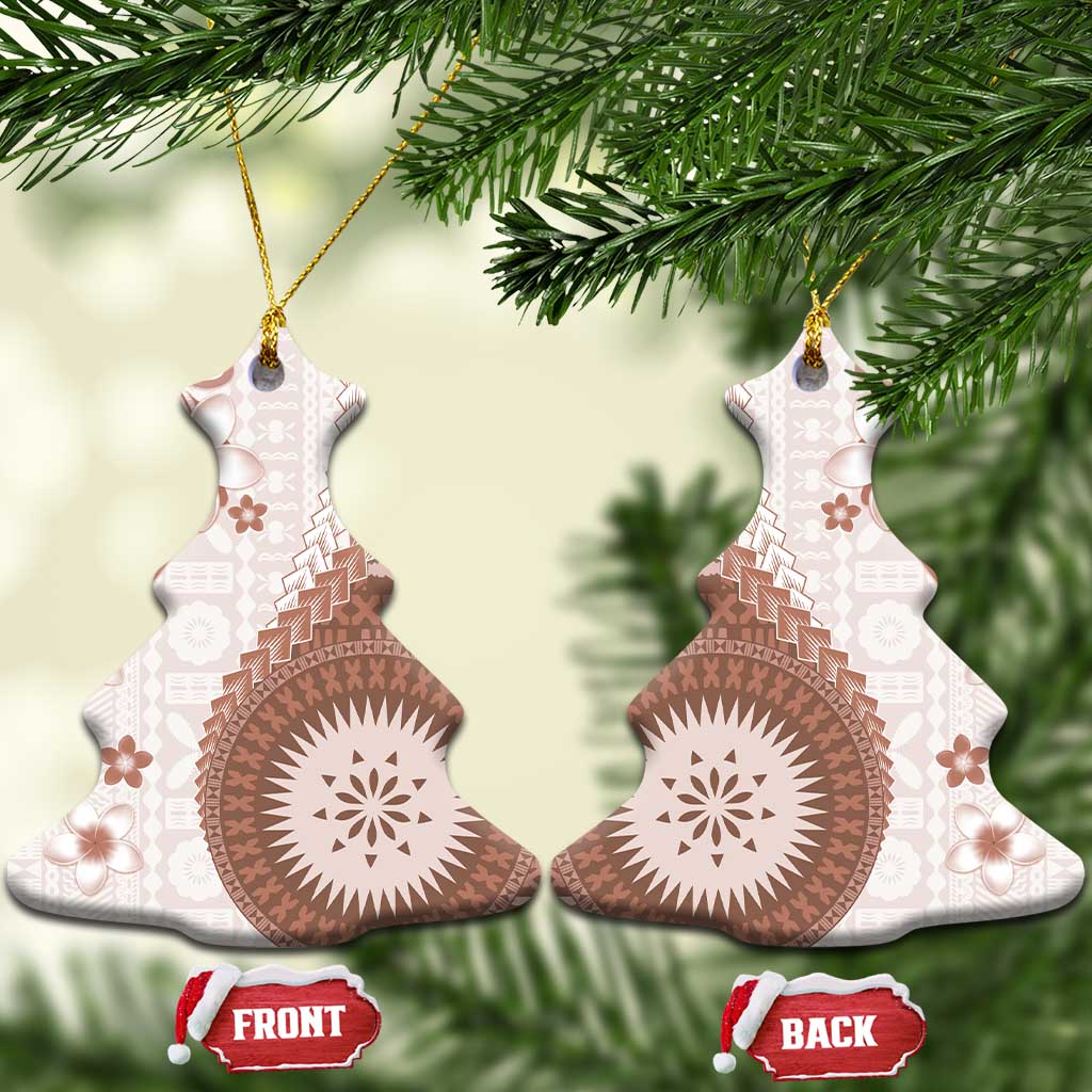 Bula Fiji Ceramic Ornament Brown Plumeria Masi Tapa Pattern LT05 Christmas Tree Brown - Polynesian Pride