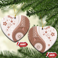 Bula Fiji Ceramic Ornament Brown Plumeria Masi Tapa Pattern LT05 Heart Brown - Polynesian Pride