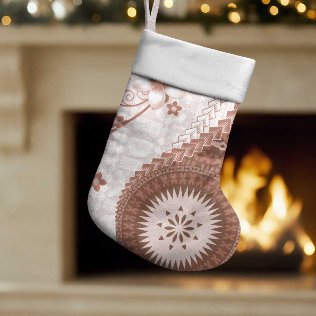 Bula Fiji Christmas Stocking Brown Plumeria Masi Tapa Pattern LT05 Set of 2 Brown - Polynesian Pride