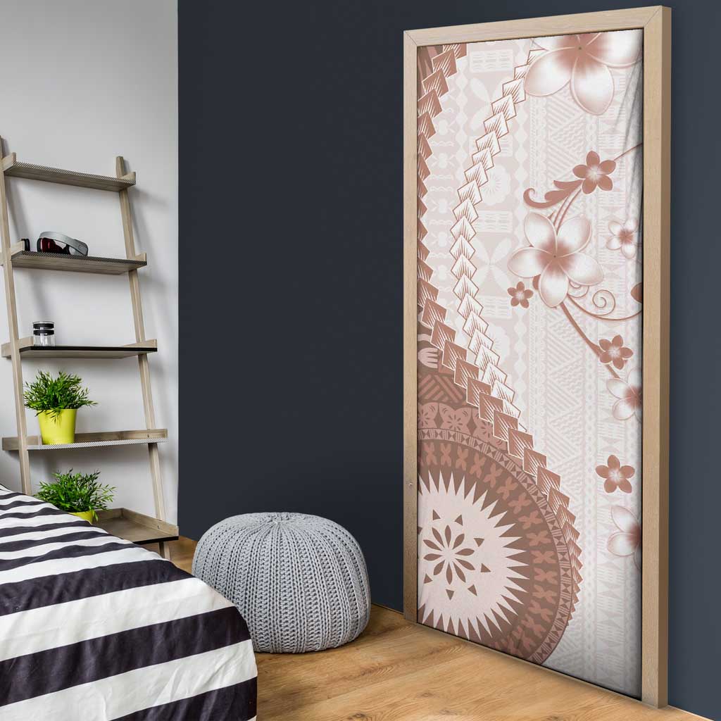 Bula Fiji Door Cover Brown Plumeria Masi Tapa Pattern - Polynesian Pride