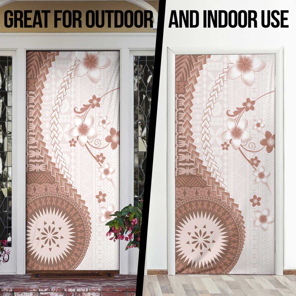 Bula Fiji Door Cover Brown Plumeria Masi Tapa Pattern - Polynesian Pride