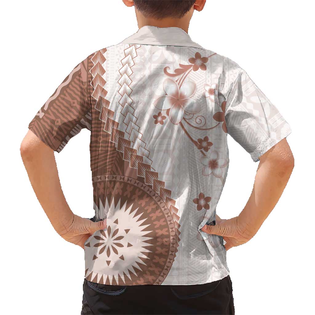 Bula Fiji Family Matching Long Sleeve Bodycon Dress and Hawaiian Shirt Brown Plumeria Masi Tapa Pattern - Polynesian Pride