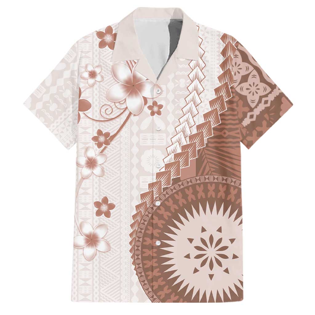 Bula Fiji Family Matching Long Sleeve Bodycon Dress and Hawaiian Shirt Brown Plumeria Masi Tapa Pattern - Polynesian Pride