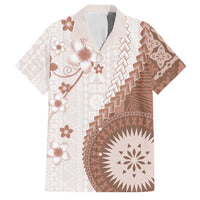 Bula Fiji Family Matching Long Sleeve Bodycon Dress and Hawaiian Shirt Brown Plumeria Masi Tapa Pattern - Polynesian Pride