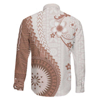 Bula Fiji Family Matching Long Sleeve Bodycon Dress and Hawaiian Shirt Brown Plumeria Masi Tapa Pattern - Polynesian Pride