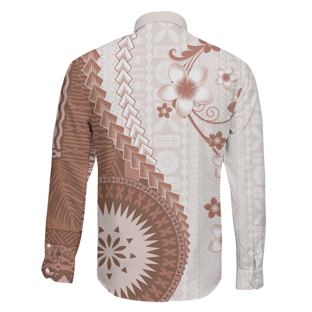 Bula Fiji Family Matching Mermaid Dress and Hawaiian Shirt Brown Plumeria Masi Tapa Pattern - Polynesian Pride