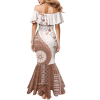 Bula Fiji Family Matching Mermaid Dress and Hawaiian Shirt Brown Plumeria Masi Tapa Pattern - Polynesian Pride