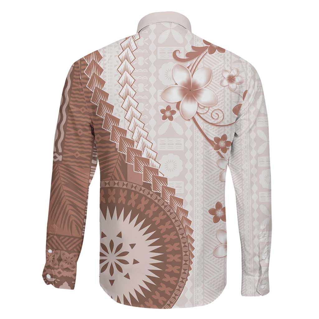 Bula Fiji Family Matching Off Shoulder Maxi Dress and Hawaiian Shirt Brown Plumeria Masi Tapa Pattern - Polynesian Pride