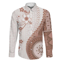 Bula Fiji Family Matching Off Shoulder Short Dress and Hawaiian Shirt Brown Plumeria Masi Tapa Pattern - Polynesian Pride