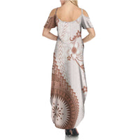 Bula Fiji Family Matching Summer Maxi Dress and Hawaiian Shirt Brown Plumeria Masi Tapa Pattern - Polynesian Pride