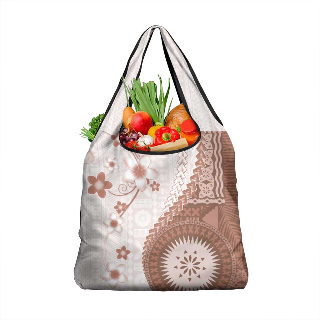 Bula Fiji Grocery Bag Brown Plumeria Masi Tapa Pattern LT05 1-pack One Size Brown - Polynesian Pride
