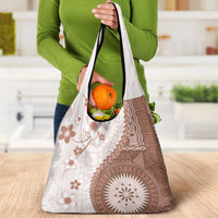 Bula Fiji Grocery Bag Brown Plumeria Masi Tapa Pattern LT05 - Polynesian Pride