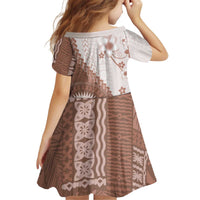 Bula Fiji Kid Short Sleeve Dress Brown Plumeria Masi Tapa Pattern LT05 - Polynesian Pride