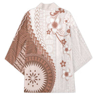 Bula Fiji Kimono Brown Plumeria Masi Tapa Pattern LT05 - Polynesian Pride