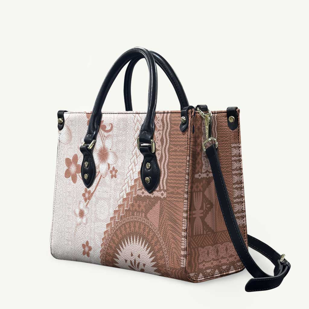 Bula Fiji Leather Bag Brown Plumeria Masi Tapa Pattern - Polynesian Pride