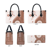 Bula Fiji Leather Bag Brown Plumeria Masi Tapa Pattern LT05 - Polynesian Pride