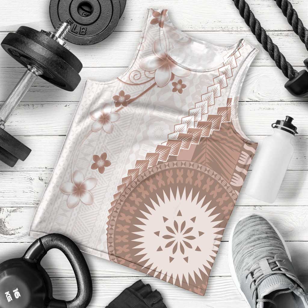 Bula Fiji Men Tank Top Brown Plumeria Masi Tapa Pattern - Polynesian Pride