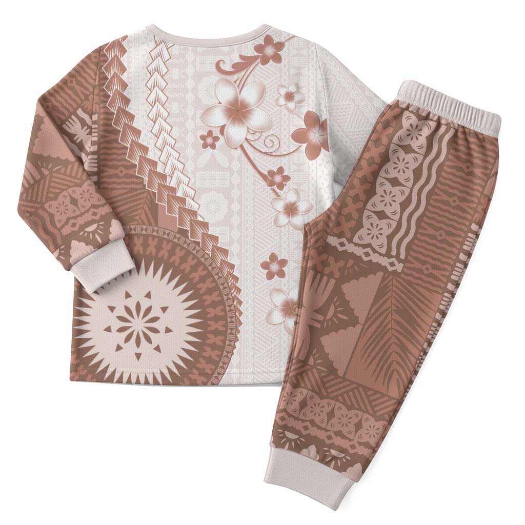 Bula Fiji Christmas Pajama Set Brown Plumeria Masi Tapa Pattern LT05 - Polynesian Pride