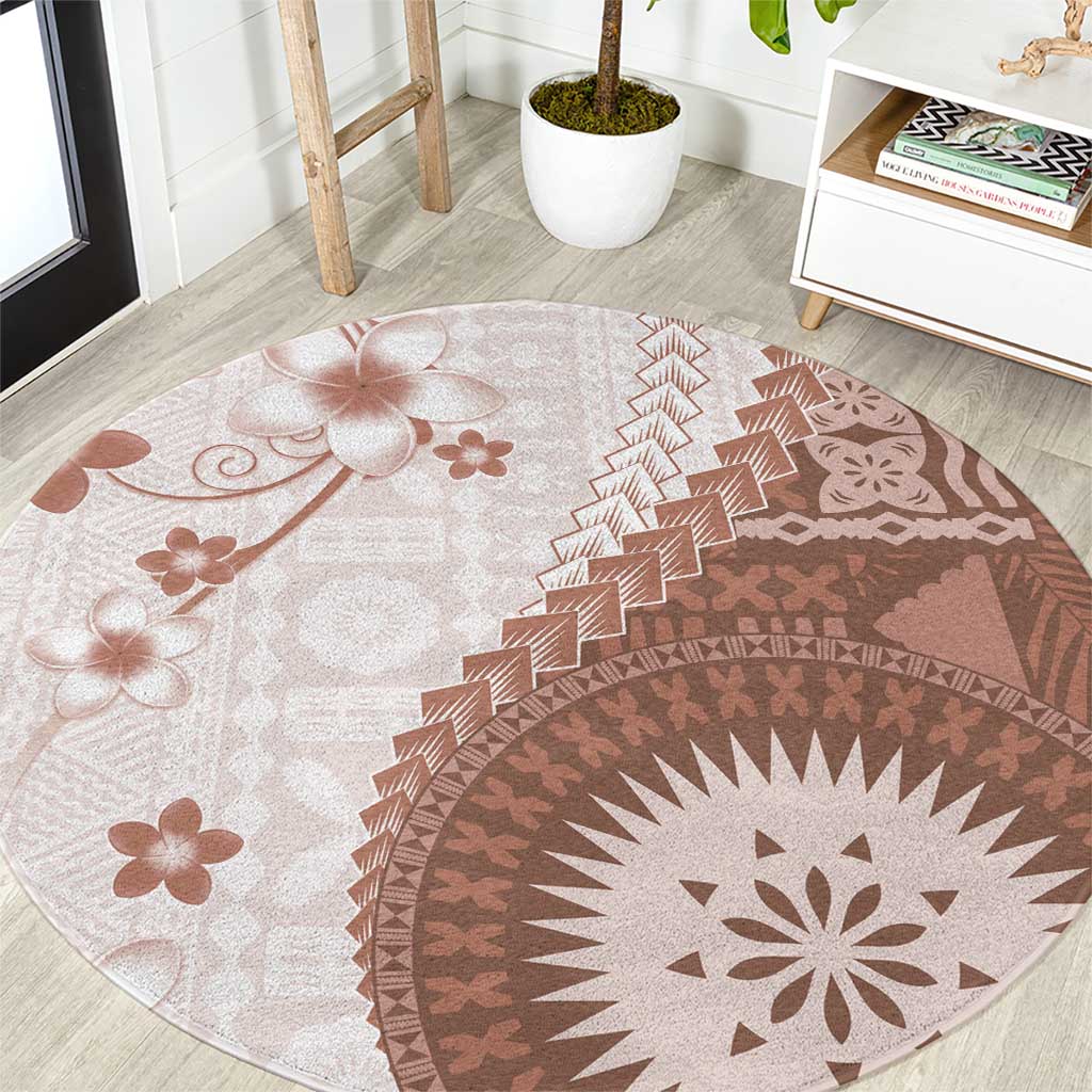 Bula Fiji Round Carpet Brown Plumeria Masi Tapa Pattern LT05 Brown - Polynesian Pride