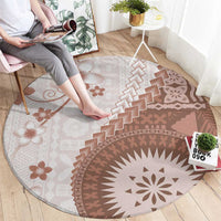 Bula Fiji Round Carpet Brown Plumeria Masi Tapa Pattern LT05 - Polynesian Pride