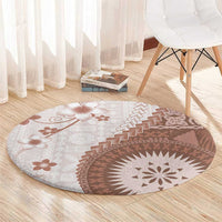 Bula Fiji Round Carpet Brown Plumeria Masi Tapa Pattern LT05 - Polynesian Pride
