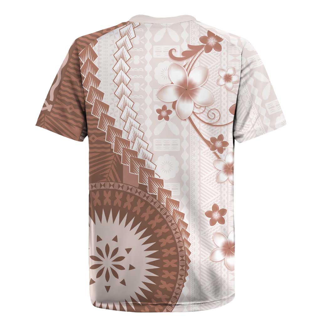 Bula Fiji Rugby Jersey Brown Plumeria Masi Tapa Pattern LT05 - Polynesian Pride