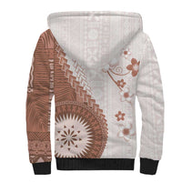 Bula Fiji Sherpa Hoodie Brown Plumeria Masi Tapa Pattern LT05 - Polynesian Pride